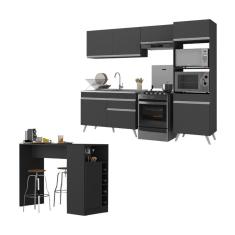 Armário De Cozinha Compacta Com Mesa/bancada Veneza Multimóveis Mp2210 Preto/branco Preto/branco