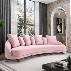 Sofá Living 3 Lugares 265cm Pés Madeira Morales Com Almofadas Veludo Rosê G52 - Gran Belo