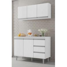 Balcão de Cozinha 120mt com Tampo Mdp e Armário Suspenso Andréia Branc