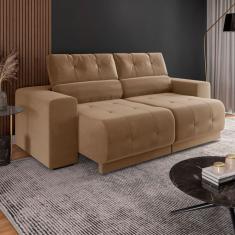 Sofá Retrátil Reclinável 3 Lugares Tecido Veludo Choco