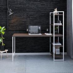 Escrivaninha Mesa Escritório com Estante 4 Prateleiras Estilo Industri