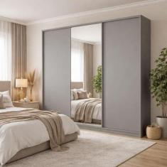 Guarda Roupa Casal 3 Portas de Correr 260cm com Espelho MDF - Casa Lar