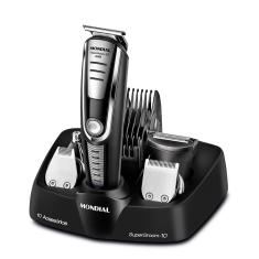 Aparador de Pelos Mondial Super Groom 10 BG-06 Multifuncional Lâmina Aço Inoxidável sem Fio Preto e Prata Bivolt