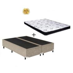 Cama Box Bipartido Casal Bege Suede + Colchão Espuma D20 138x188x14