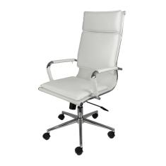 Cadeira Giratória Alta Office Soft Em Pu Branca Base Rodízio Cromado