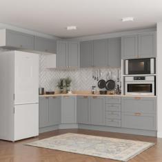 Cozinha Modulada 8 Peças com Tampo 4 Aéreos 3 Balcões e Torre Quente Arizona Cabecasa Madeiramadeira Branco/cinza Claro