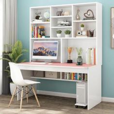 Mesa de computador com estante para espaços pequenos, mesa de escrita/estação de trabalho de madeira Mesa de estudo para estudantes em casa Mesa de escritório Mesa de computador com gaiola,