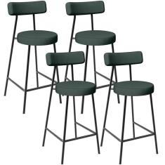Kit 04 Banquetas Baixa Para Cozinha Sala De Jantar Bancada Milão L02 Linho Verde Musgo