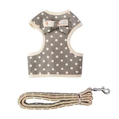 Coleira Peitoral para Cachorros e Guia Estampada Yorkshire Shih-Tzu (P, Cinza)