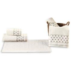 Jogo de Banho Petit Poá 5 Peças Toalha de Banho Rosto e Tapete 100% Al