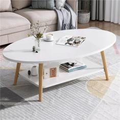 Mesa de centro oval, mesas de centro modernas de 2 camadas, com prateleiras abertas para armazenamento e exibição, mesa de sofá de 2 níveis, móveis pequenos e modernos para sala de estar e escritório