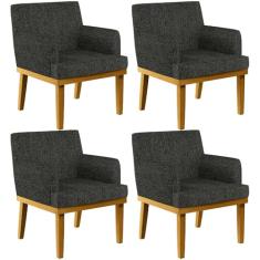 Kit 04 Poltronas Decorativas Para Sala de Estar Beatriz W01 Linho Chumbo - Lyam Decor