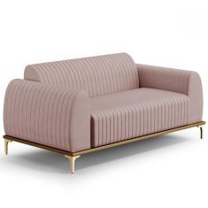 Sofá 2 Lugares Molino 150 Cm Pés D'ouro Veludo Rosê C-305
