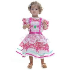 Vestido Festa Junina Bebê Rosa Fantasia Caipira Com Babados - Sulameri