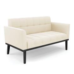 Sofá Namoradeira 2 Lugares Base De Madeira Preto Elisa Veludo D03 - D'rossi Cor Bege