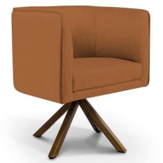 Poltrona Decorativa Giratória Base Giromad Madeira Betina C-262 Veludo Telha - Domi