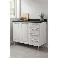 Bancada Itatiaia Diamante 2 Portas de Bater 4 Gavetas 1 Prateleira Interna com Tampo Aço - 105cm de Largura