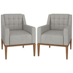 Kit 2 Poltronas Decorativas Sala de Estar Madonna Suede Cinza - Gran Belo