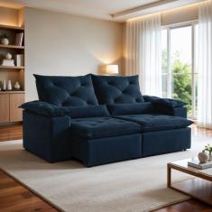 Sofá Retrátil e Reclinável 3 Lugares Suede Grécia 196cm Azul - Kasacom