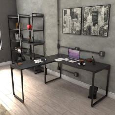 Mesa de Escritório em L Estilo Industrial 1,50mx1,50m Kuadra Compace