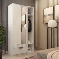 Guarda Roupa Solteiro com Espelho 2 Portas 1 Gaveta Capri Marafon Móveis Branco