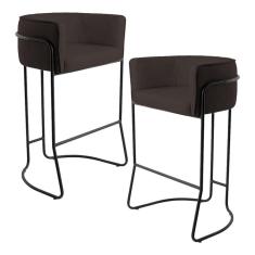 Kit 02 Banquetas Fixa Preto Corano Marrom C-34