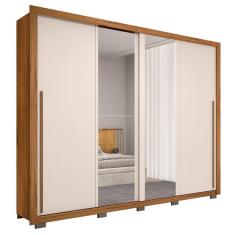 Guarda Roupa Casal 2 Portas De Correr Com Espelho Praticus Freijó Off White Caemmun