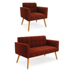 Namoradeira e Poltrona Pé Palito Castanho Elisa Bouclê Terra D03 - D`Rossi