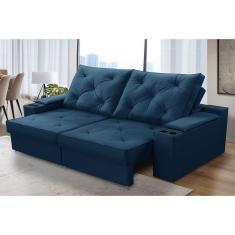 Sofá Retrátil Reclinável 3 lugares 2,30m com Porta Copos e USB Helena Suede Azul Adonai Estofados