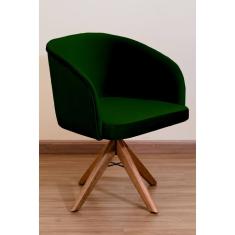 Poltrona Decorativa Redonda Pé Giratório de Madeira