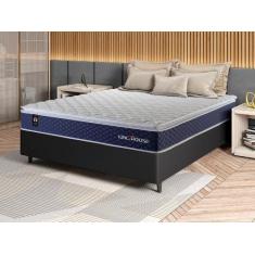 Conjunto Cama Box c/ Molas Ensacadas Lagras Azul Casal 138x188x66 - Ki