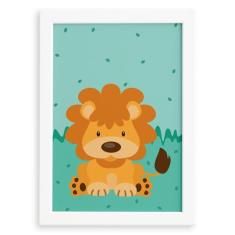 Quadro Infantil Safari Leão Quarto Moldura Branca 22x32cm - Quartinhos
