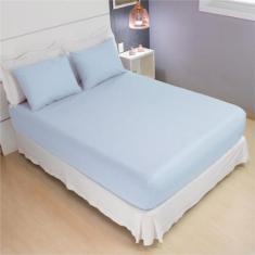 Jogo de Lençol Queen 200 Fios Liso - Cozzilar,  Azul Bebe