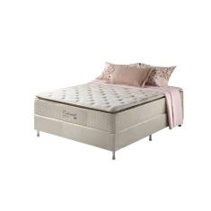 Cama Box Casal Bege + Colchão Molas Ensacadas Visco Gel Pillow Top Col