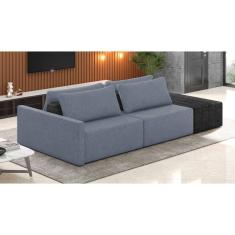 Sofá Ilha 2 Lugares Living 252cm Modulado Lary Linho Pu Pto K01 Cor Azul