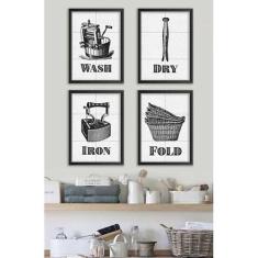 Quadros para Lavanderia - Wash, Dry, Iron, Fold -Quadro Novo, 32x40, P