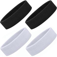 ONUPGO Pacote com 4 faixas de cabelo esportivas para homens e mulheres, faixa de algodão felpudo faixa de suor para tênis, basquete, futebol, academia, malhar - elasticidade que absorve a umidade