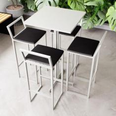 Conjunto Mesa Alta Bar Bistrô Quadrada Branca 4 Banquetas Confort Esto