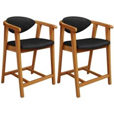 Kit 02 Banquetas Baixa Para Cozinha Sala Jantar Bancada Cecília L02 Couríssimo Preto - Lyam Decor