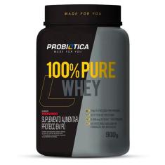 100% Pure Whey Concentrado 900g Sabor Morango Probiótica-Unissex
