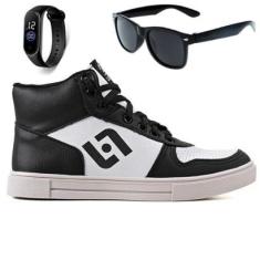 Tenis Infantil Meninos Botinha Cano Alto Escolar Casual Basico + Oculos Relogio-Masculino