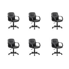 Conjunto com 6 Cadeiras de Escritório Secretária Giratórias Clean Preto