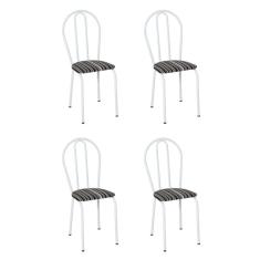 Conjunto com 4 Cadeiras Madryn Preto Listrado e Branco