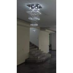 LUSTRE DE CRISTAL PARA SALA COM 90 CM DE ALTURA BASE DE INOX POLIDO 45X45CM