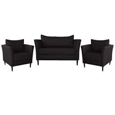 Conjunto Sofá 2 Lugares com 2 Poltronas Pés Palito Lubbock Couro Marrom - Gran Belo