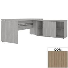 Mesa De Escritório Com Balcão E Prateleiras Internas Pe50 Em Mdp 160 X 170 Cm Cor Noce Naturalle