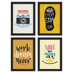 Quadros com Frases Motiva  o Ingl s Moldura Marrom 22x32 4un