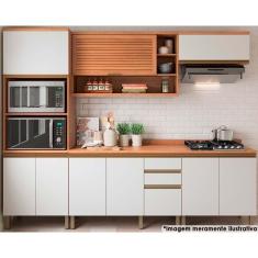 Cozinha Modulada Completa Thela Macadâmia 5 Peças (2aéreos+2balcões+1paneleiro) Czc23 Freijo/branco - Telasul