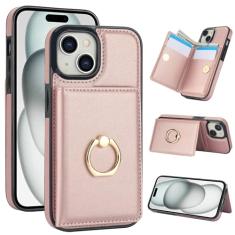 Capa carteira para iPhone 13 mini com suporte para cartão, capa de couro com bloqueio RFID, suporte de anel giratório de 360° com fecho magnético à prova de choque para iPhone 13 mini 5,4 polegadas