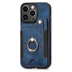 Capa de telefone de couro com anel de dedo para iPhone 15 Pro Max 14 13 12 11 Pro Max 15 Plus 13 Pro Carteira com compartimentos para cartão, azul, para iPhone 13 Pro